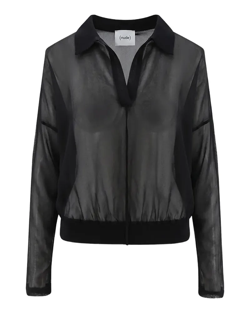 NUDE sheer long-sleeve classic-collar T-shirt - Schwarz Schwarz
