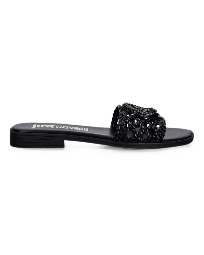 Just Cavalli logo-plaque woven flat sandals - Schwarz Schwarz