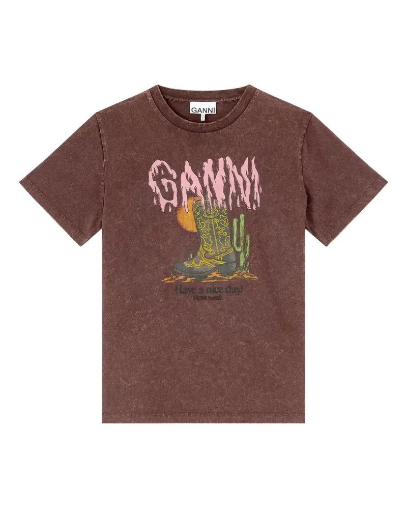 Ganni T-Shirt mit grafischem Print - Braun Braun