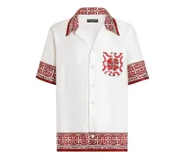 Helles Hawaii-Hemd aus Jacquard mit Majolica-Print - Weiß