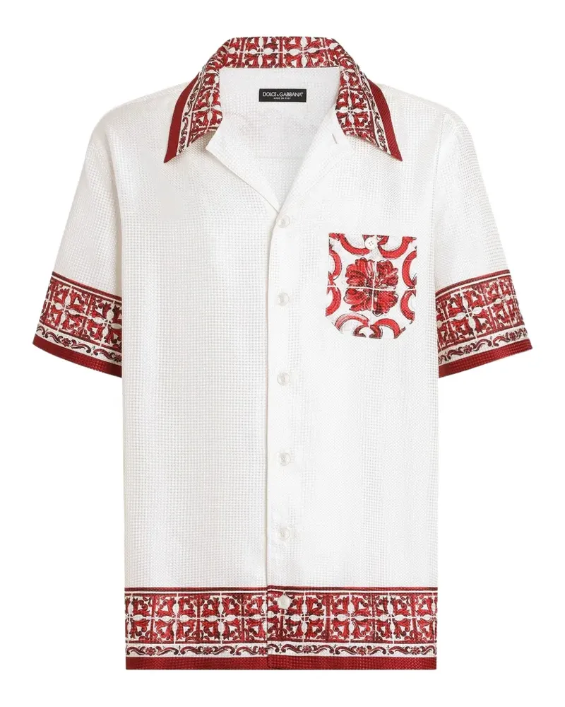 Dolce & Gabbana Helles Hawaii-Hemd aus Jacquard mit Majolica-Print - Weiß Weiß