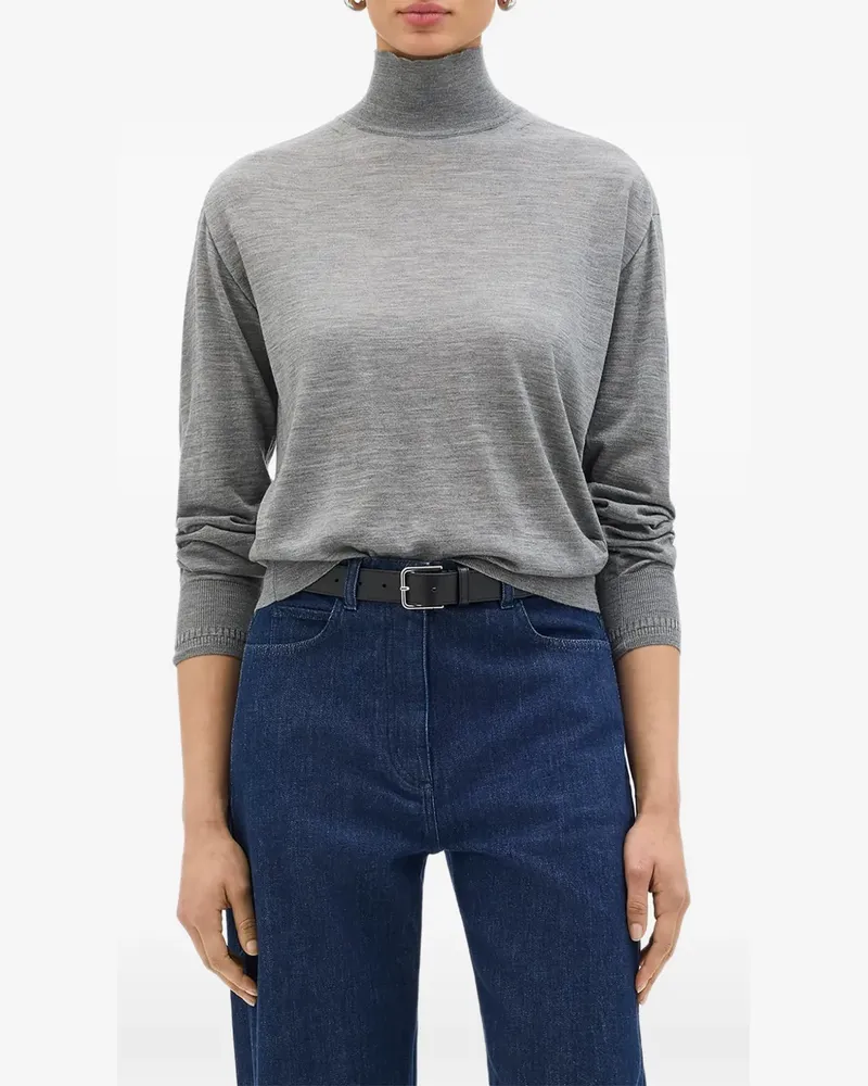 Another Tomorrow featherweight fine-knit turtleneck top - Grau Grau