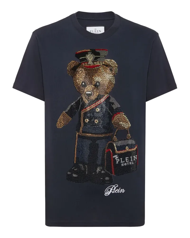 Philipp Plein T-Shirt mit kristallverziertem Teddy - Blau Blau