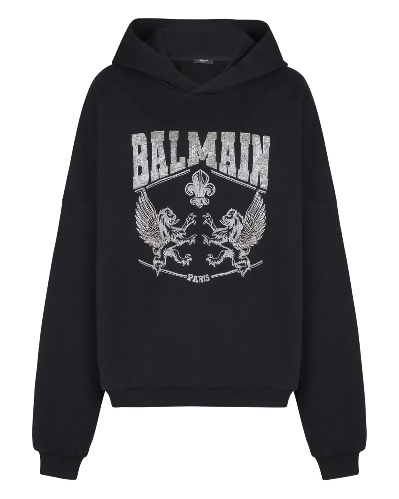 Balmain Hoodie mit kristallverziertem Print - Schwarz Schwarz