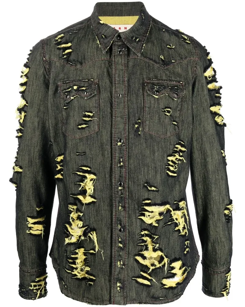 Marni Jeanshemd im Distressed-Look - Schwarz Schwarz