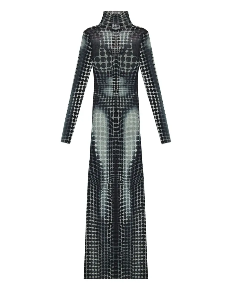 Jean Paul Gaultier Stehkragen-Maxikleid mit Punkte-Print - Grau Grau