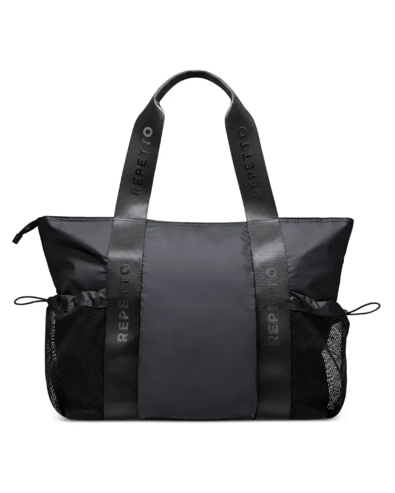 Repetto Tote Bag mit Logo-Streifen und Mesh-Einsatz - Schwarz Schwarz