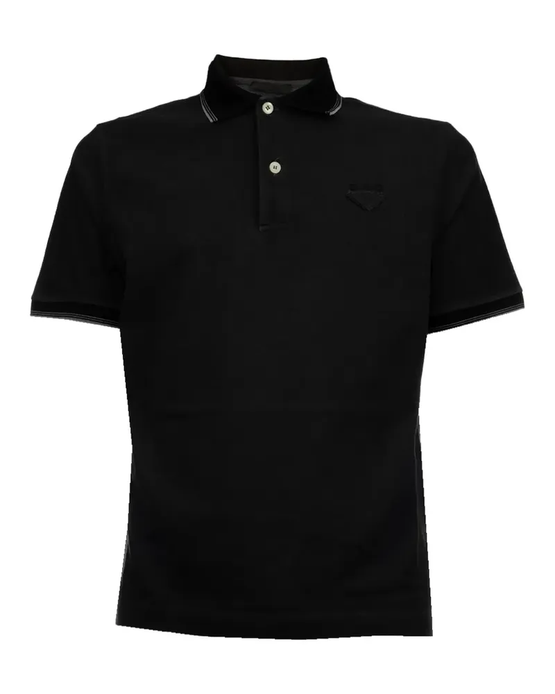 Prada logo-patch short-sleeve polo shirt - Schwarz Schwarz