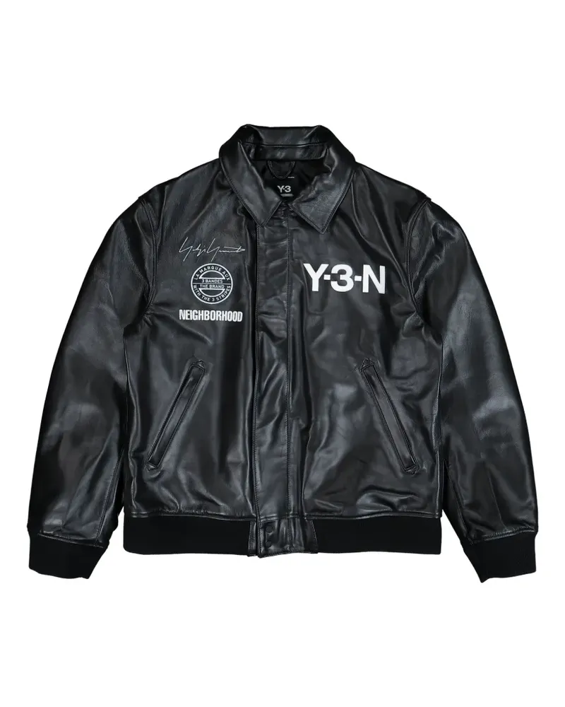 Y-3 logo leather bomber jacket - Schwarz Schwarz