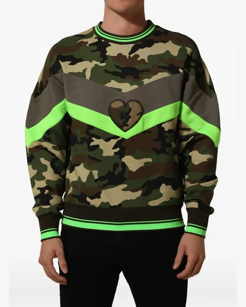 Dolce & Gabbana camouflage-print heart-patch sweatshirt - Grün Grün