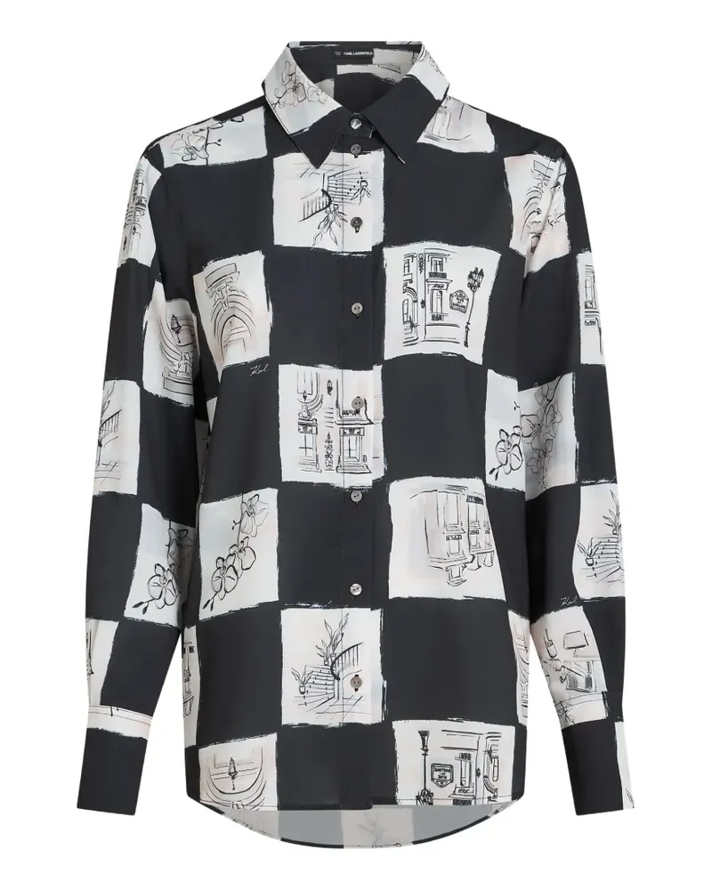 Karl Lagerfeld checkerboard sketch-print shirt - Schwarz Schwarz