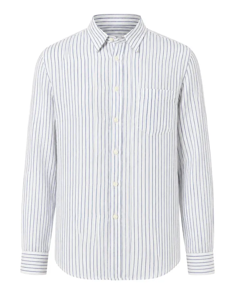 120% Lino vertical-stripe chest-pocket shirt - Weiß Weiß