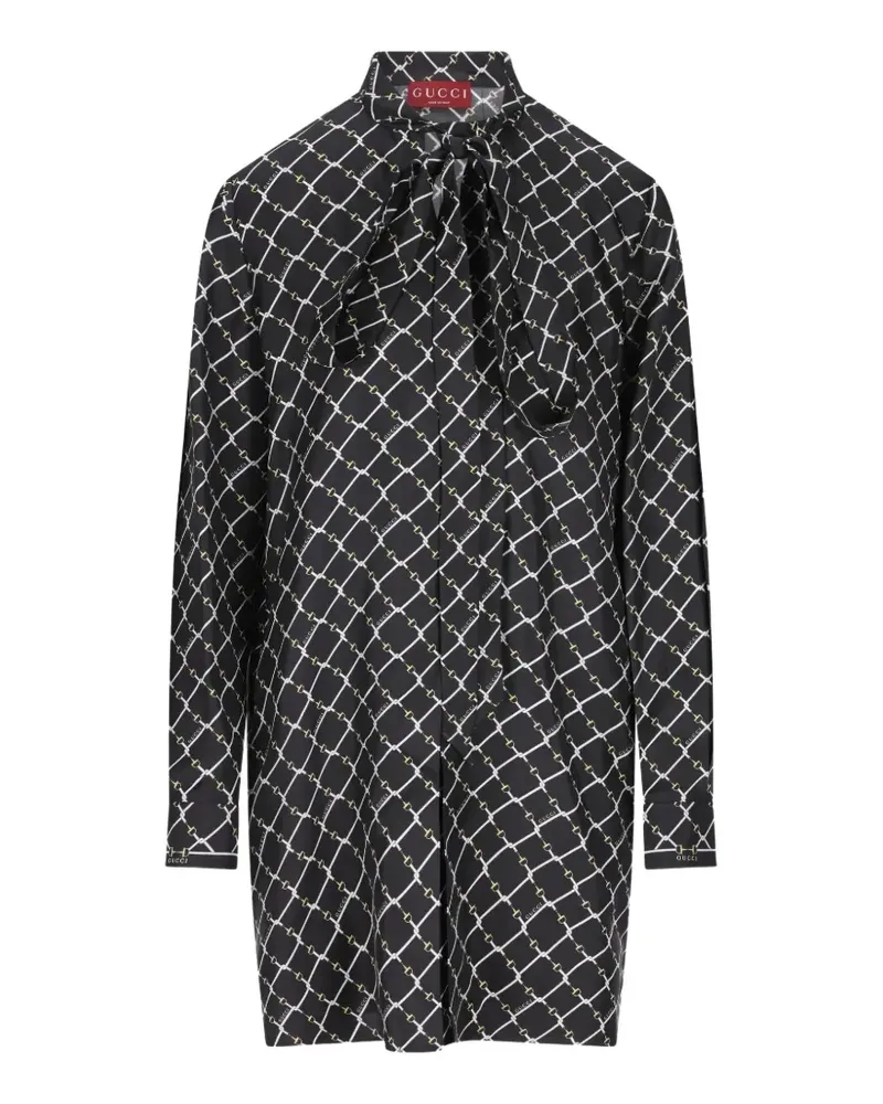Gucci Minikleid mit Schleifenkragen-Print - Schwarz Schwarz