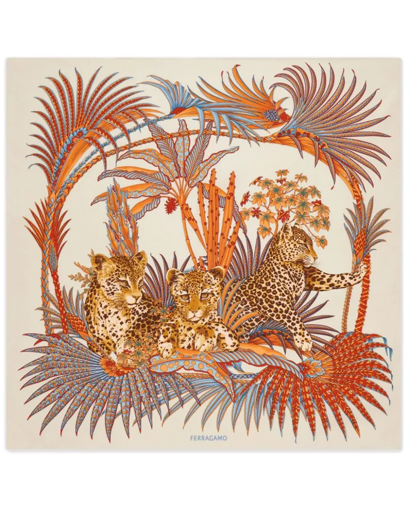 Ferragamo Seidenschal mit Leoparden-Print - Nude Nude