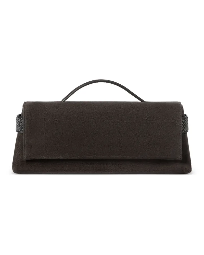 Brunello Cucinelli Essence clutch bag in suede with precious bands - Braun Braun