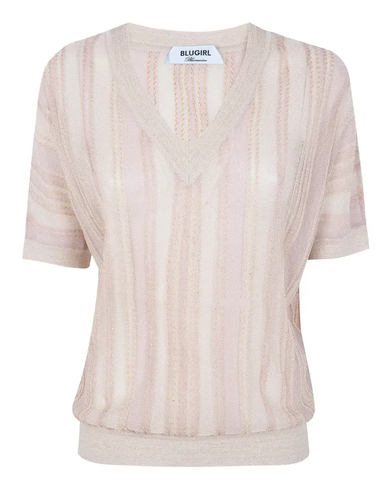 Blumarine striped V-neck sweater - Nude Nude