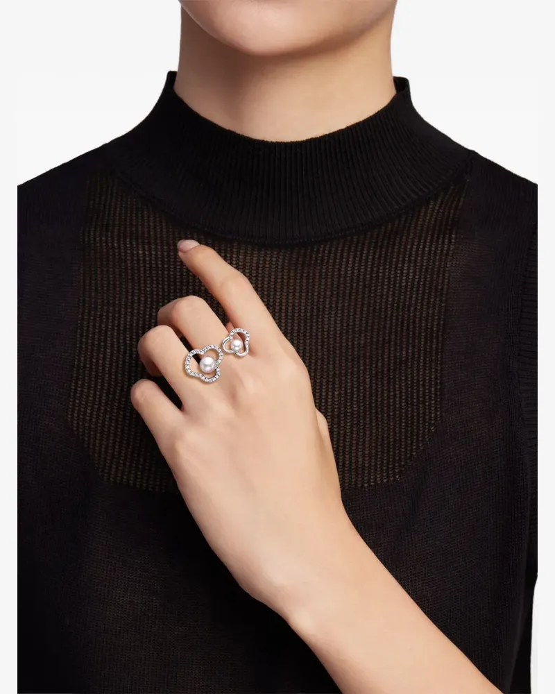 TASAKI 18kt Chants Weißgoldring mit Akoya-Perle und Diamanten - Silber Silber