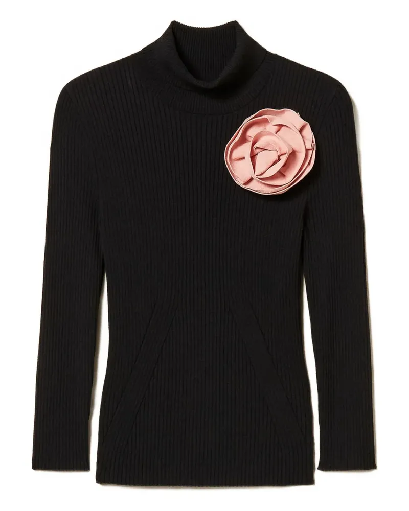 Twin-Set Rollkragenpullover mit Brosche - Schwarz Schwarz