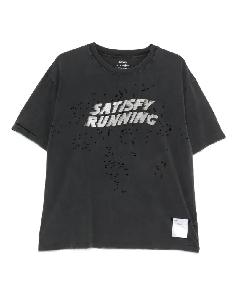 Satisfy T-Shirt im Distressed-Look mit Logo-Print - Schwarz Schwarz