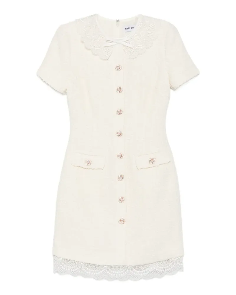 Self-Portrait lace-trimmed bouclé mini dress - Nude Nude