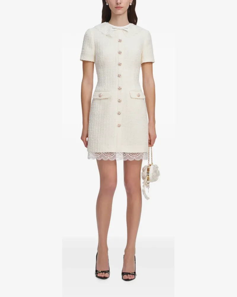 Self-Portrait Bouclé-Kleid mit Spitzenbesatz - Nude Nude