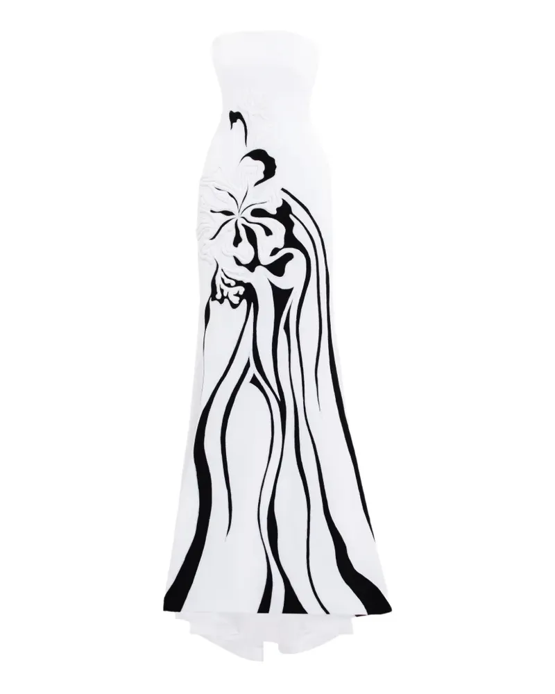Saiid Kobeisy Schulterfreies Maxikleid aus Krepp mit Stickerei - Weiß Weiß