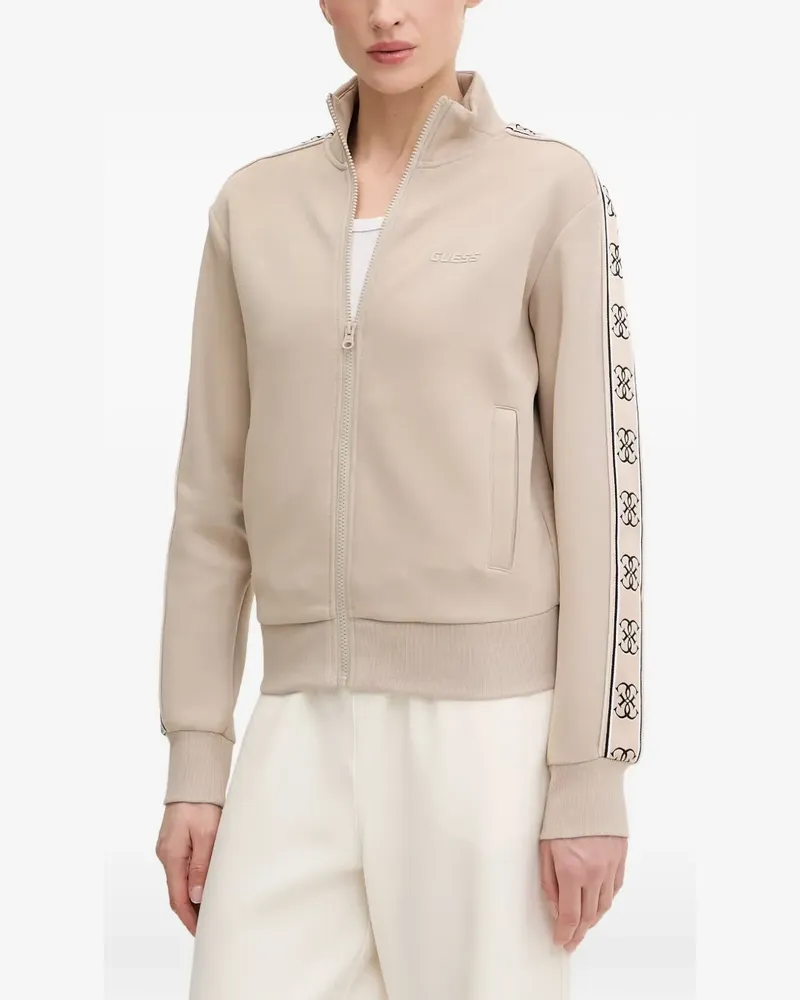 Guess logo-tape zip-up sweater - Nude Nude
