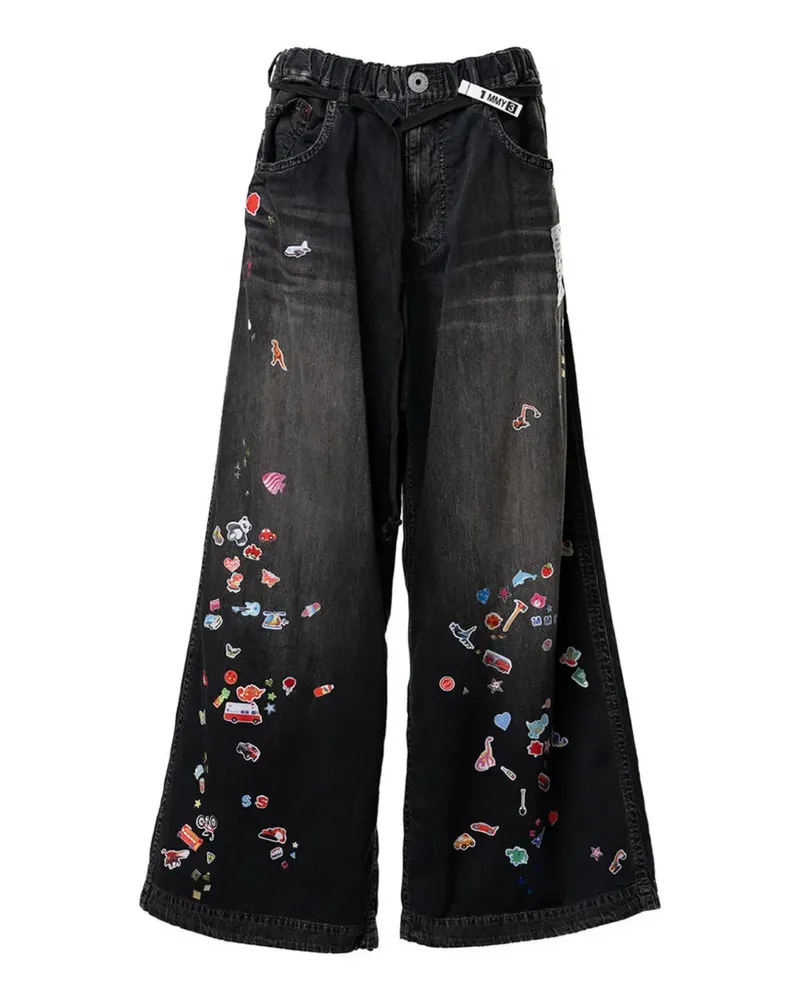 MIHARAYASUHIRO sticker printed wide-leg jeans - Schwarz Schwarz