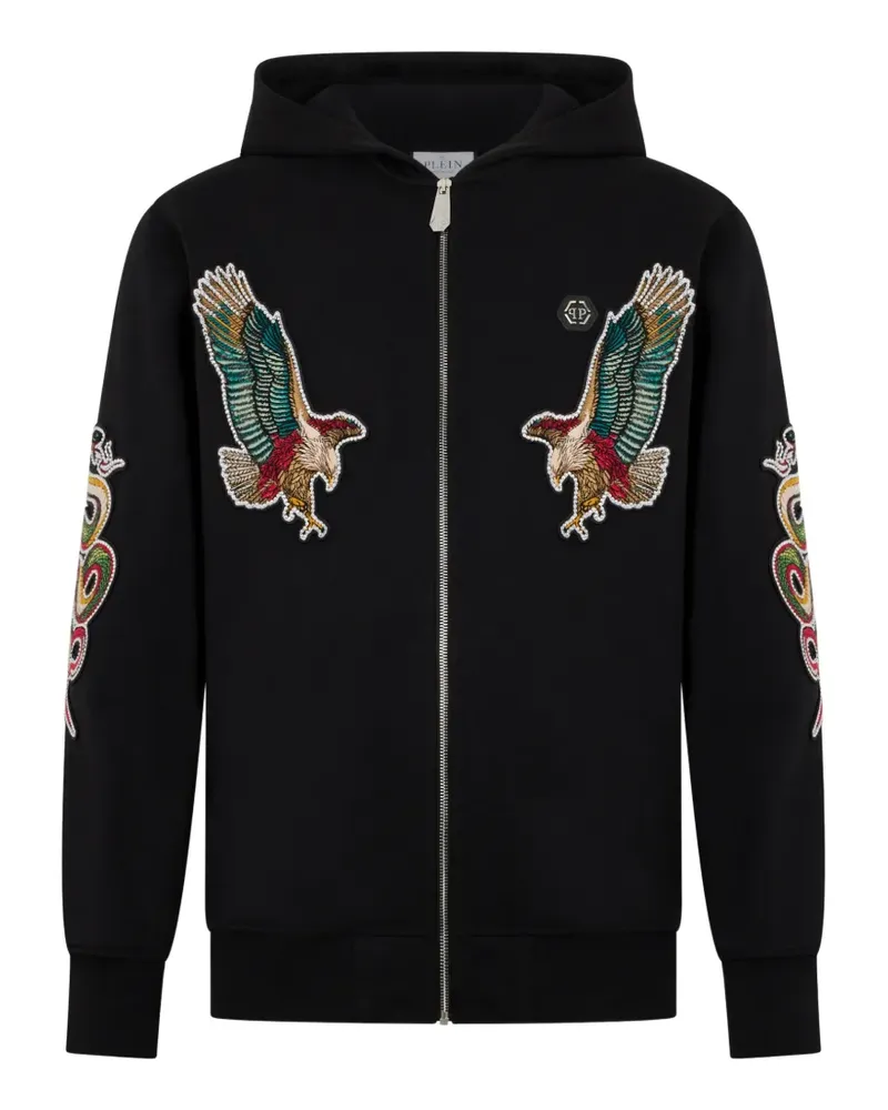 Philipp Plein Kapuzenjacke mit Patches - Schwarz Schwarz