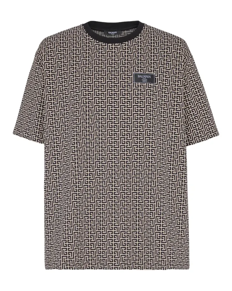 Balmain T-Shirt aus Monogramm-Jacquard - Schwarz Schwarz