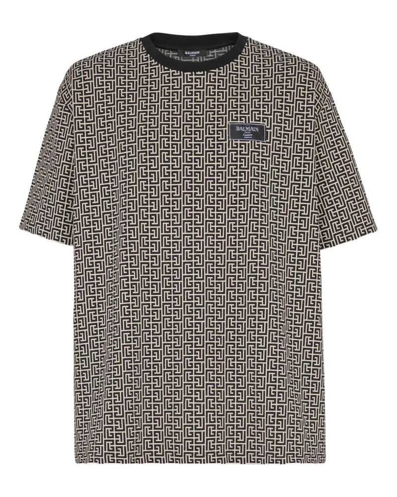 Balmain T-Shirt aus Monogramm-Jacquard - Schwarz Schwarz