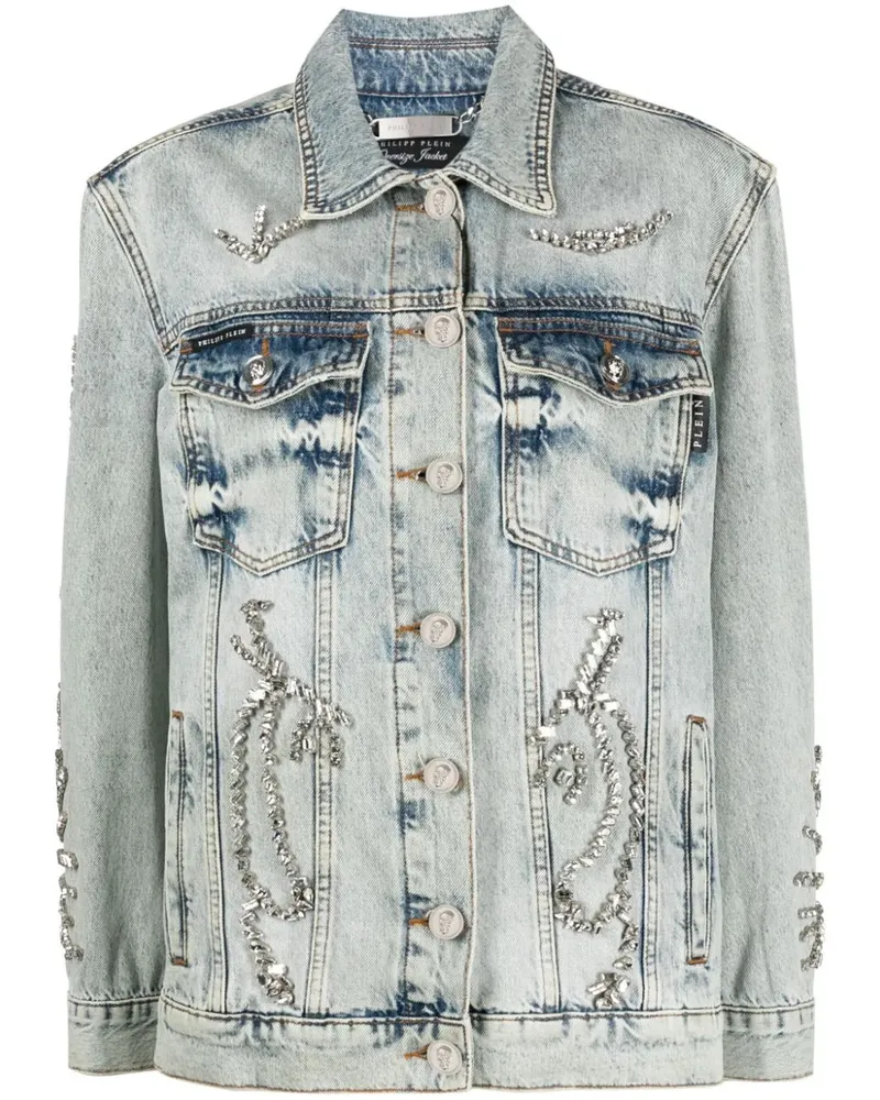 Philipp Plein Jeansjacke mit Kristallen - Blau Blau