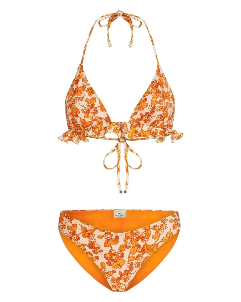 Etro Geblümter Triangel-Bikini Orange