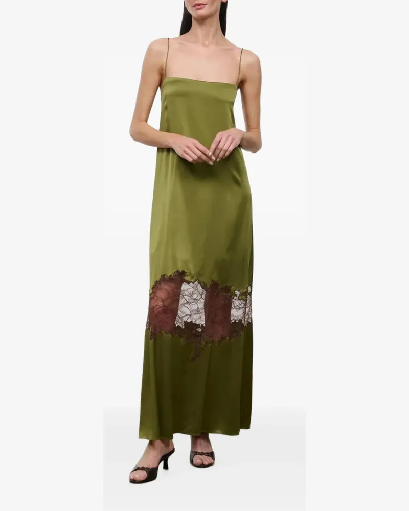 STAUD Delfina Seidenkleid mit Spitzenbesatz - Grün Grün