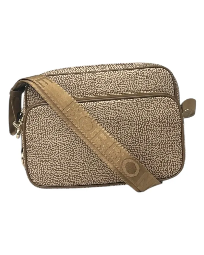 Borbonese medium logo-strap satchel bag - Nude Nude