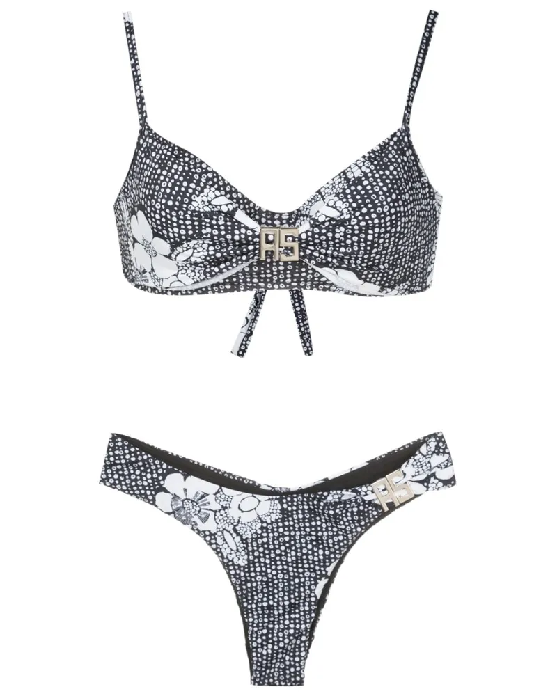 Amir Slama Bikini mit Logo-Schild - Schwarz Schwarz