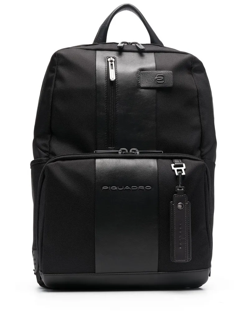 Piquadro Brief Rucksack mit Kontrasteinsätzen - Schwarz Schwarz