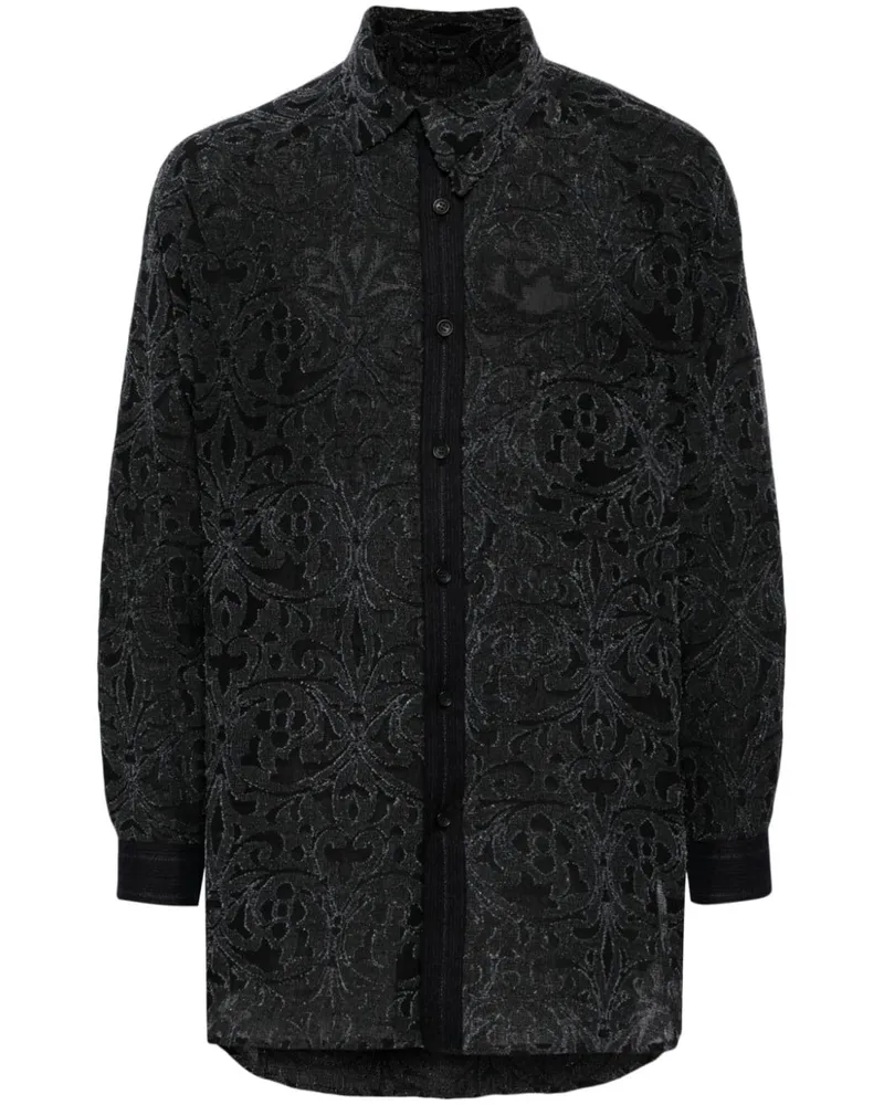 Yohji Yamamoto patterned-jacquard asymmetric-collar shirt Schwarz