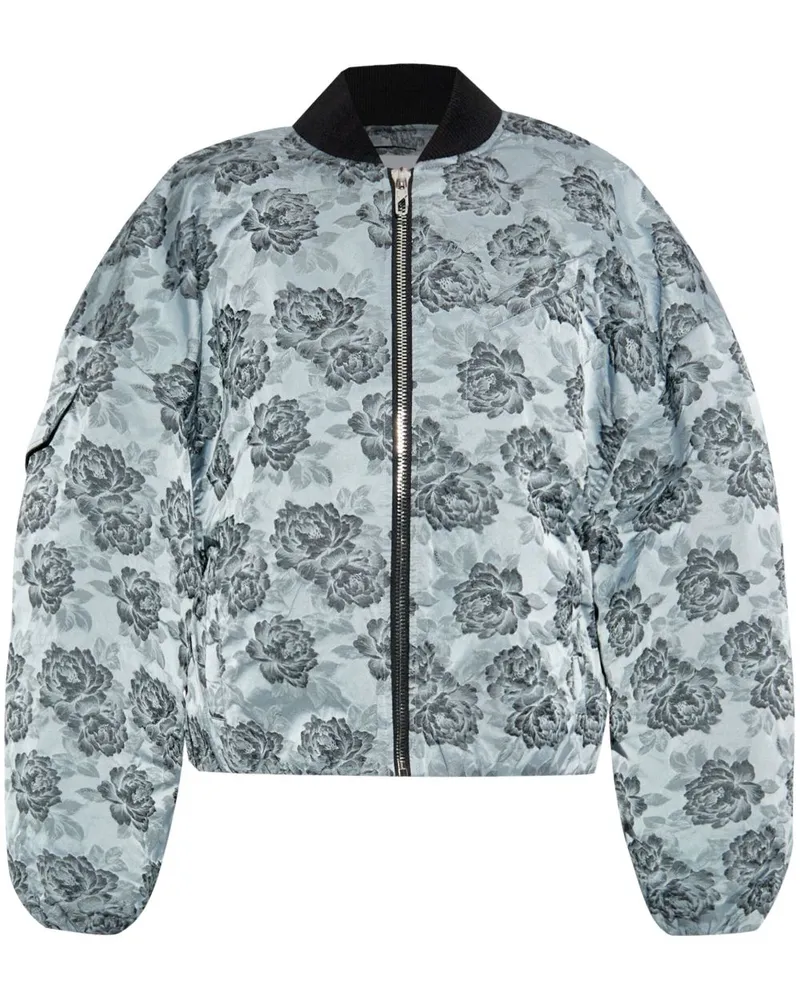 Ganni Bomberjacke aus Leder mit Blumenmuster - Blau Blau