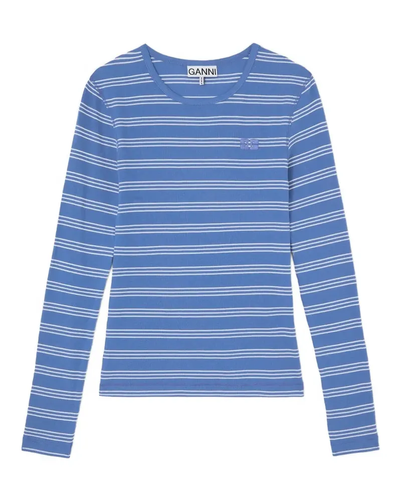 Ganni Gestreiftes Langarmshirt - Blau Blau