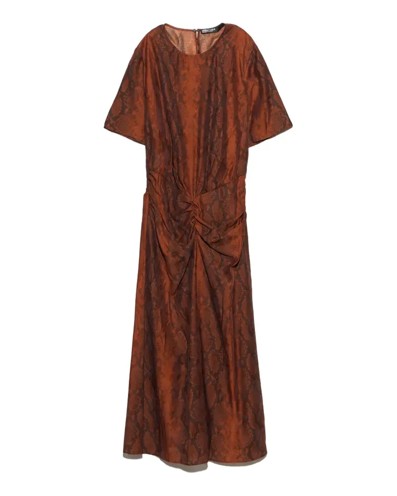 BIMBA Y LOLA Kleid mit Karamellllmuster und geraffter Vorderseite - Braun Braun