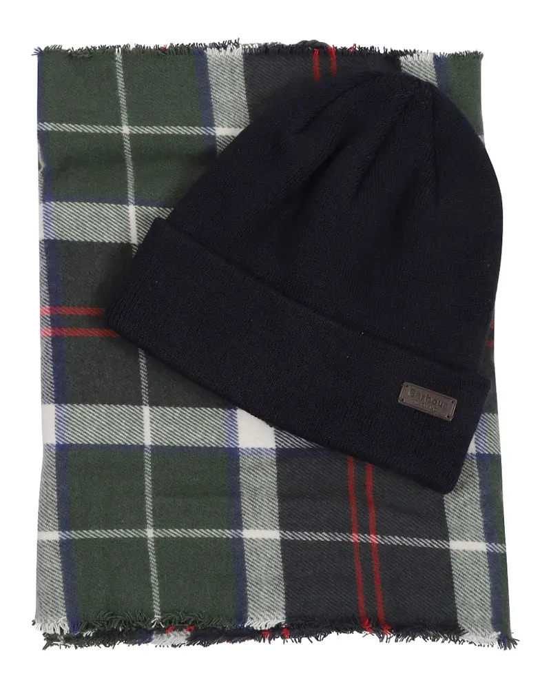 Barbour Swinton & Galingale tartan-print scarf beanie hat set - Blau Blau