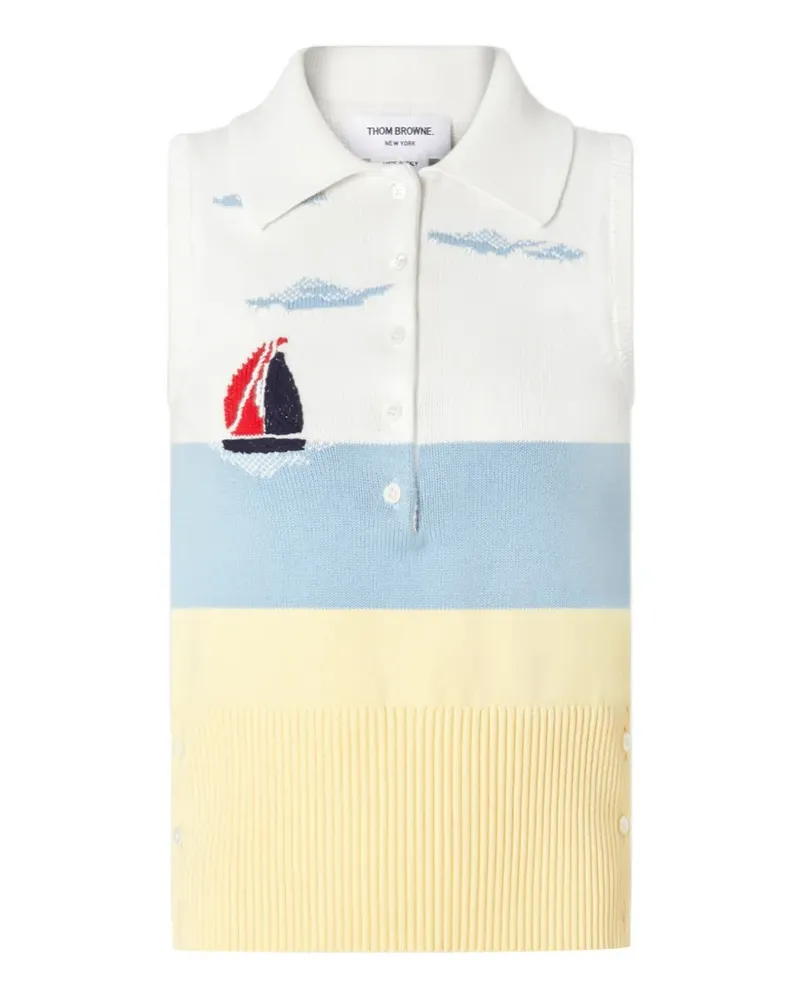Thom Browne Ärmelloses Poloshirt - Weiß Weiß