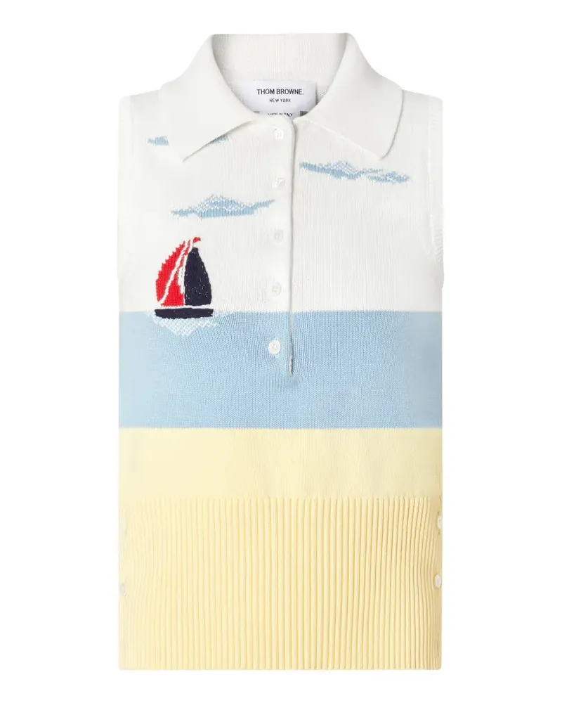 Thom Browne Ärmelloses Poloshirt - Weiß Weiß