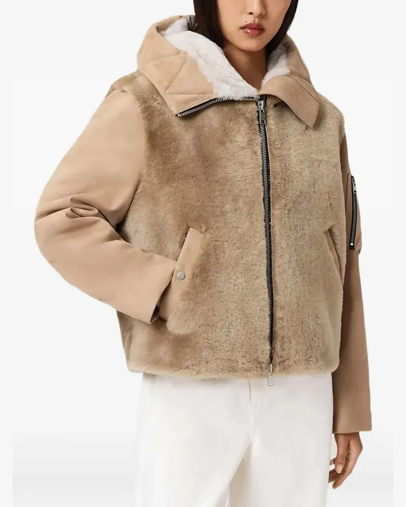 AllSaints Dexter collared shearling jacket - Nude Nude