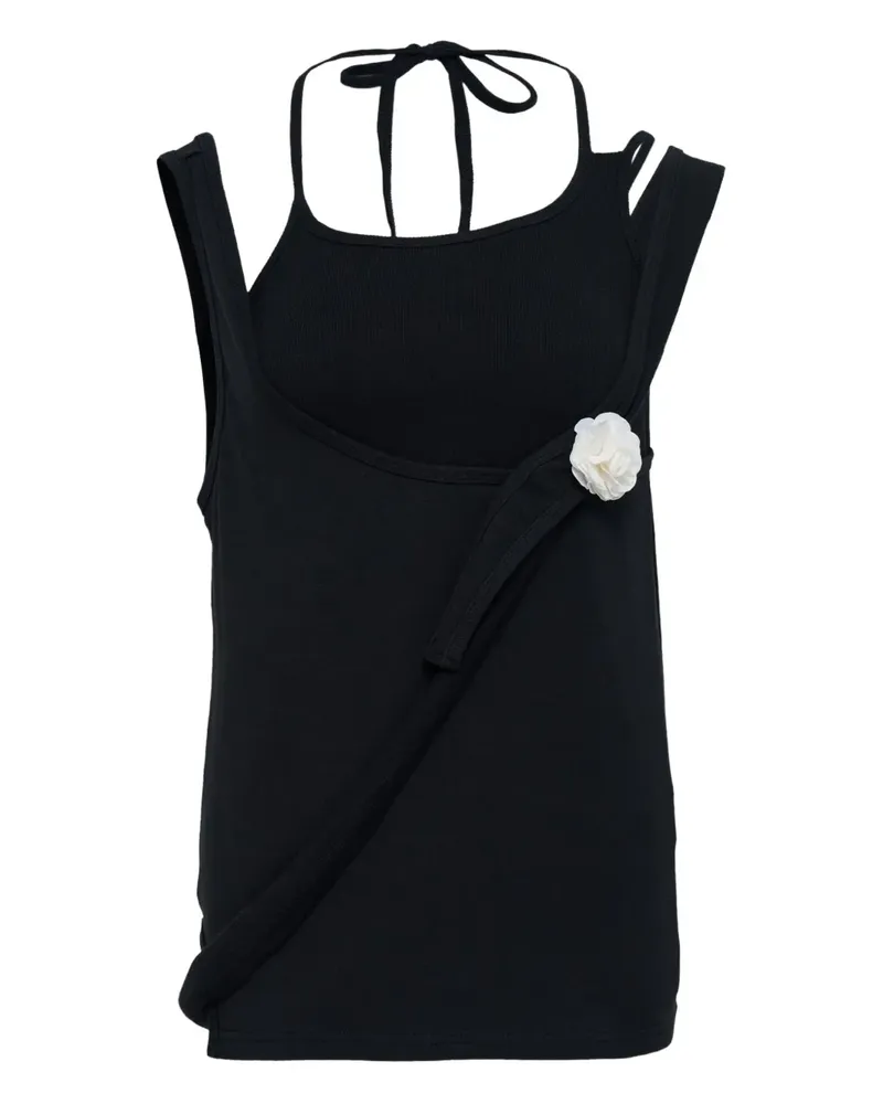 HACHE floral-appliqué layered sleeveless top - Schwarz Schwarz