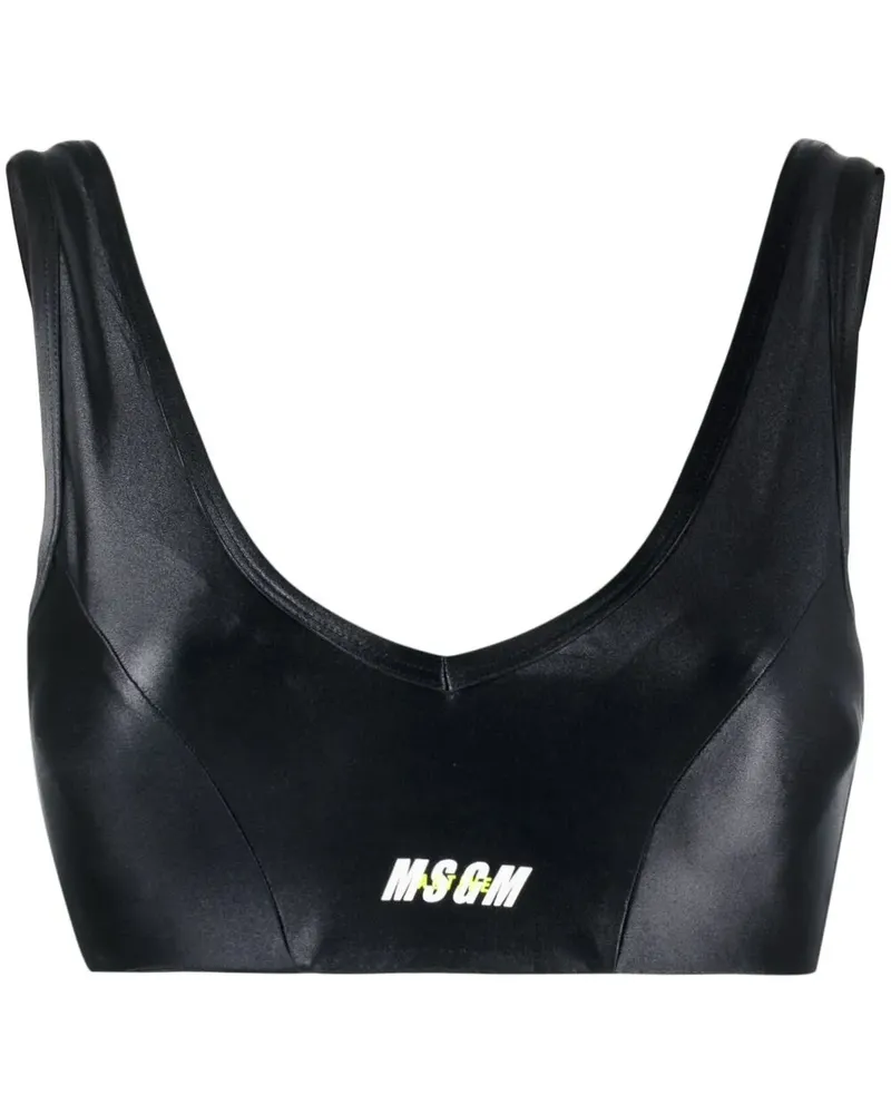 MSGM Cropped-Oberteil mit Logo-Print - Schwarz Schwarz