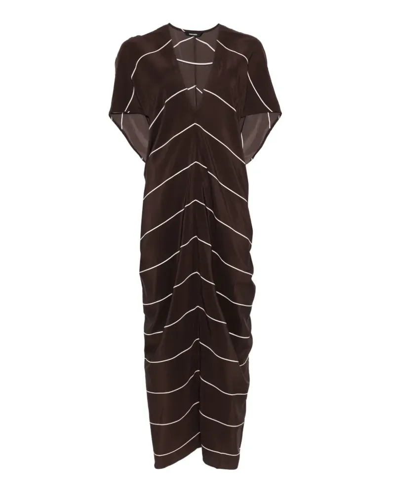 BONDI BORN Gestreiftes Midikleid mit V-Ausschnitt - Braun Braun