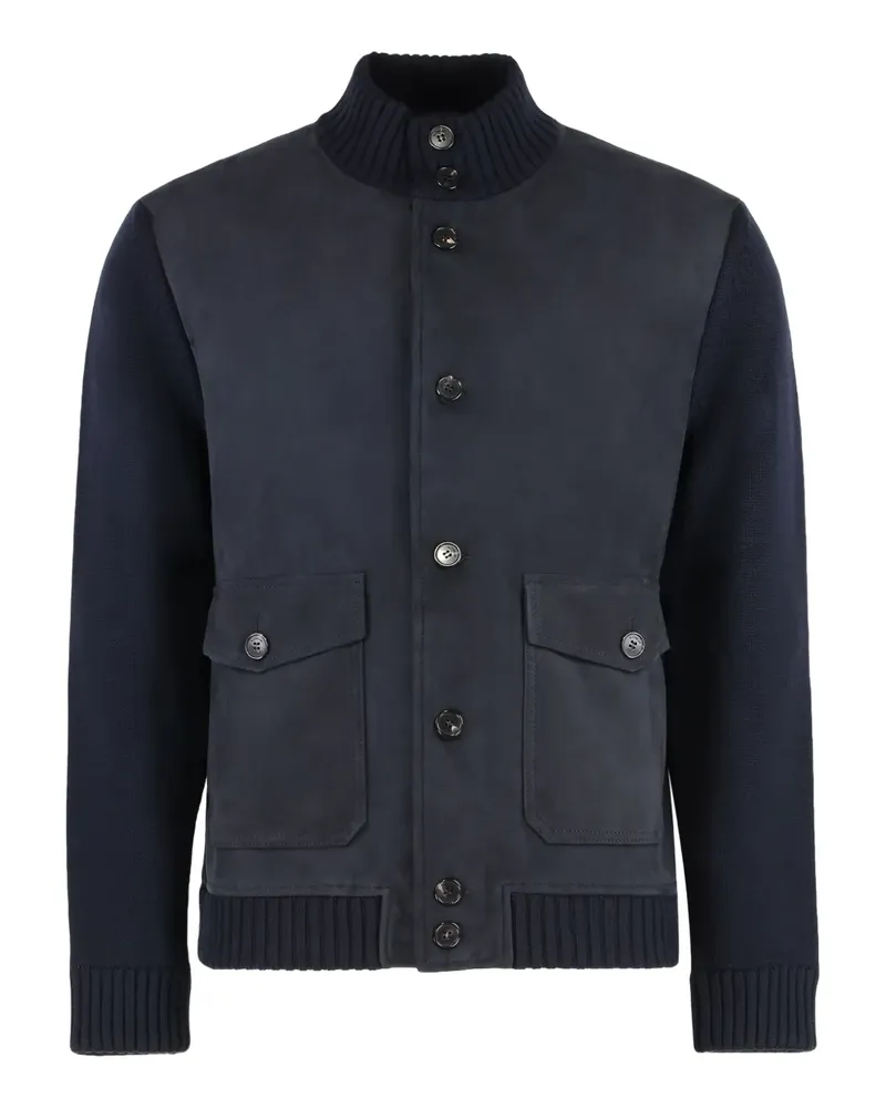 Slowear Cardigan mit Ledereinsätzen - Blau Blau