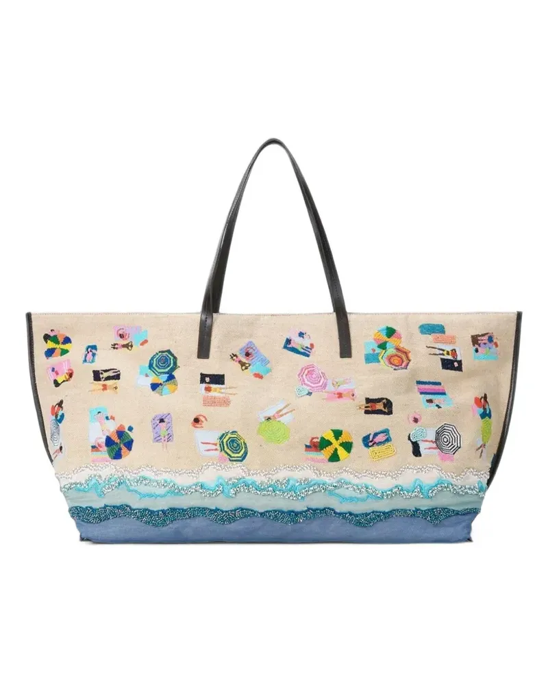 STAUD Große Christos Strandtasche mit Perlen - Nude Nude